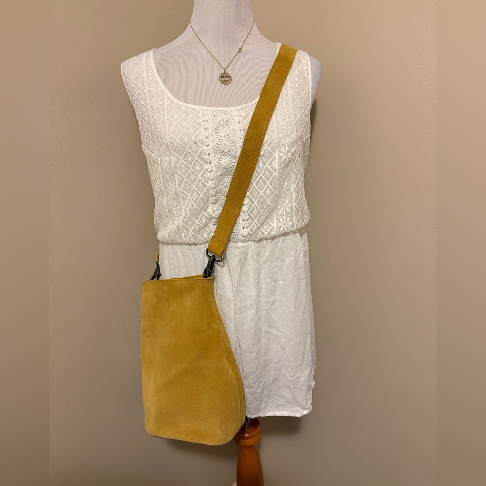 Free People HTF Suede Leather Mustard Adjustable Crossbody Bag